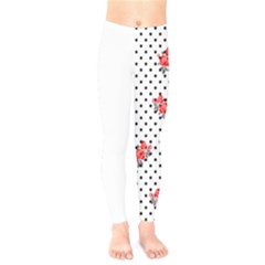 Red Vector Roses And Black Polka Dots Pattern Kids  Leggings by Casemiro