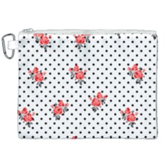 Red Vector Roses And Black Polka Dots Pattern Canvas Cosmetic Bag (xxl) by Casemiro