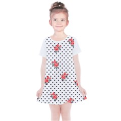 Red Vector Roses And Black Polka Dots Pattern Kids  Simple Cotton Dress by Casemiro