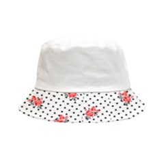 Red Vector Roses And Black Polka Dots Pattern Inside Out Bucket Hat by Casemiro