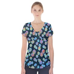 Multi-colored Circles Short Sleeve Front Detail Top by SychEva