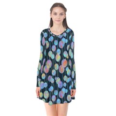 Multi-colored Circles Long Sleeve V-neck Flare Dress by SychEva