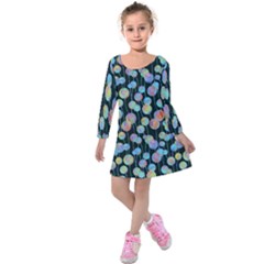 Multi-colored Circles Kids  Long Sleeve Velvet Dress by SychEva