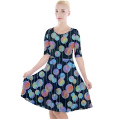 Multi-colored Circles Quarter Sleeve A-line Dress by SychEva