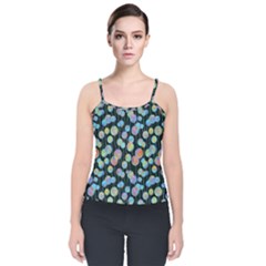 Multi-colored Circles Velvet Spaghetti Strap Top by SychEva