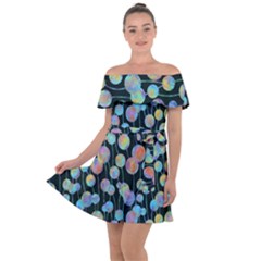 Multi-colored Circles Off Shoulder Velour Dress by SychEva