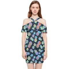 Multi-colored Circles Shoulder Frill Bodycon Summer Dress by SychEva