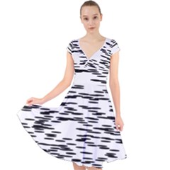 Black And White Abstract Pattern, Ovals Cap Sleeve Front Wrap Midi Dress by Casemiro