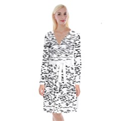 Black And White Abstract Pattern, Ovals Long Sleeve Velvet Front Wrap Dress by Casemiro