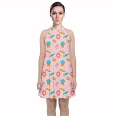 Funny Sweets With Teeth Velvet Halter Neckline Dress  by SychEva