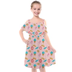 Funny Sweets With Teeth Kids  Cut Out Shoulders Chiffon Dress by SychEva