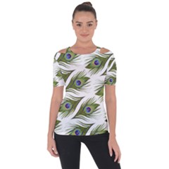 Peacock Feather Shoulder Cut Out Short Sleeve Top