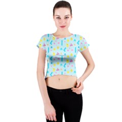 Arcade Dreams Blue  Crew Neck Crop Top by thePastelAbomination