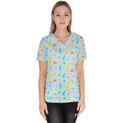 Arcade Dreams Blue  Women s V-neck Scrub Top by thePastelAbomination