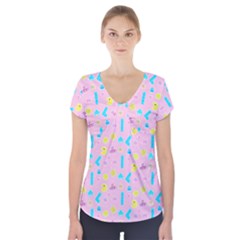 Arcade Dreams Pink Short Sleeve Front Detail Top