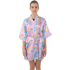 Arcade Dreams Pink Half Sleeve Satin Kimono  by thePastelAbomination