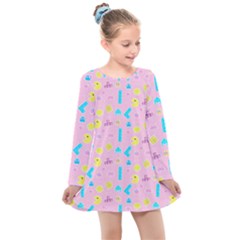 Arcade Dreams Pink Kids  Long Sleeve Dress by thePastelAbomination