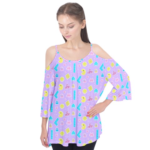 Arcade Dreams Lilac Flutter Sleeve Tee  by thePastelAbomination