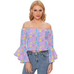 Arcade Dreams Lilac Off Shoulder Flutter Bell Sleeve Top by thePastelAbomination