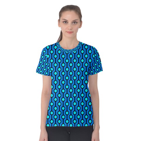 Blue Circles On A Dark Blue Background Women s Cotton Tee by SychEva
