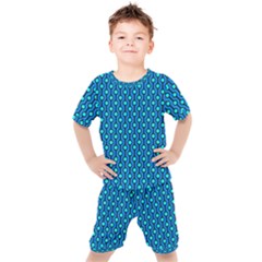 Blue Circles On A Dark Blue Background Kids  Tee And Shorts Set by SychEva