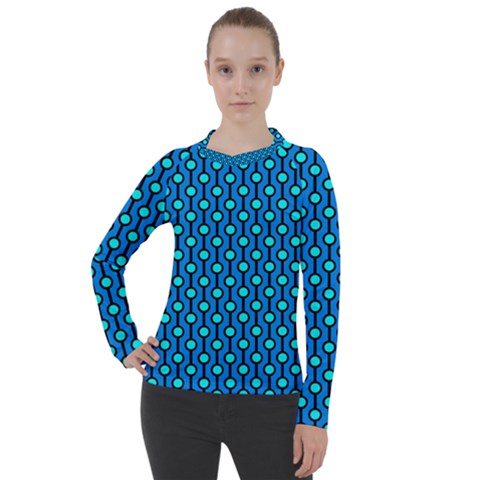 Blue Circles On A Dark Blue Background Women s Pique Long Sleeve Tee by SychEva