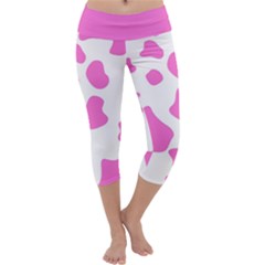 Pink Cow Spots, Large Version, Animal Fur Print In Pastel Colors Capri Yoga Leggings by Casemiro