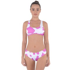 Pink Cow Spots, Large Version, Animal Fur Print In Pastel Colors Criss Cross Bikini Set by Casemiro