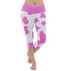 Pink Cow Spots, Large Version, Animal Fur Print In Pastel Colors Lightweight Velour Capri Yoga Leggings by Casemiro