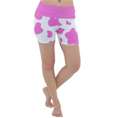 Pink Cow Spots, Large Version, Animal Fur Print In Pastel Colors Lightweight Velour Yoga Shorts by Casemiro