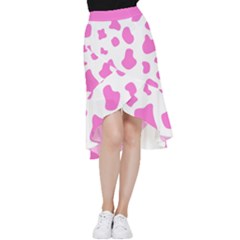 Pink Cow Spots, Large Version, Animal Fur Print In Pastel Colors Frill Hi Low Chiffon Skirt by Casemiro