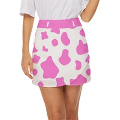 Pink Cow Spots, Large Version, Animal Fur Print In Pastel Colors Mini Front Wrap Skirt by Casemiro