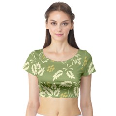 Folk Flowers Pattern Floral Surface Design Seamless Pattern Short Sleeve Crop Top by Eskimos