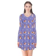 Cute Corgi Dogs Long Sleeve V-neck Flare Dress by SychEva