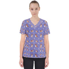 Cute Corgi Dogs Women s V-neck Scrub Top by SychEva