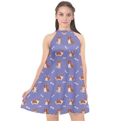 Cute Corgi Dogs Halter Neckline Chiffon Dress  by SychEva