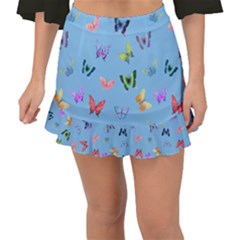 Multicolored Butterflies Whirl Fishtail Mini Chiffon Skirt by SychEva