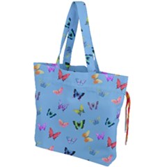 Multicolored Butterflies Whirl Drawstring Tote Bag by SychEva