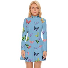 Multicolored Butterflies Whirl Long Sleeve Velour Longline Dress by SychEva