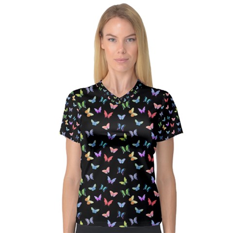 Bright And Beautiful Butterflies V-neck Sport Mesh Tee by SychEva