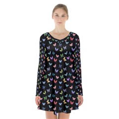 Bright And Beautiful Butterflies Long Sleeve Velvet V-neck Dress by SychEva