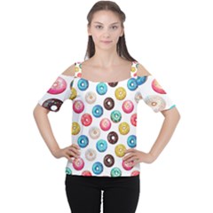 Delicious Multicolored Donuts On White Background Cutout Shoulder Tee