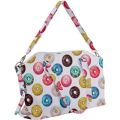 Delicious Multicolored Donuts On White Background Canvas Crossbody Bag by SychEva