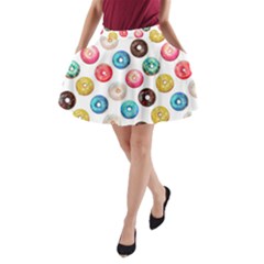 Delicious Multicolored Donuts On White Background A-line Pocket Skirt by SychEva