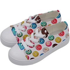 Delicious Multicolored Donuts On White Background Kids  Low Top Canvas Sneakers by SychEva