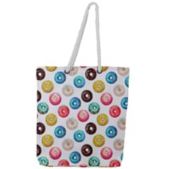 Delicious Multicolored Donuts On White Background Full Print Rope Handle Tote (Large)