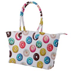 Delicious Multicolored Donuts On White Background Canvas Shoulder Bag by SychEva