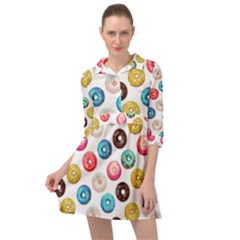 Delicious Multicolored Donuts On White Background Mini Skater Shirt Dress by SychEva