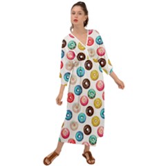 Delicious Multicolored Donuts On White Background Grecian Style  Maxi Dress by SychEva