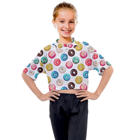 Delicious Multicolored Donuts On White Background Kids Mock Neck Tee by SychEva